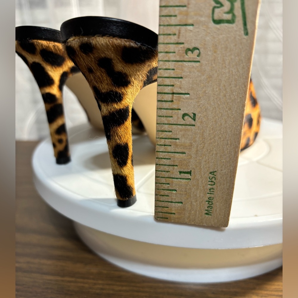 NINE West NWOT Size 5.5M Karyta Leopard Print Pointed-Toe Calf Hair Mules 3”heel - Picture 6 of 7